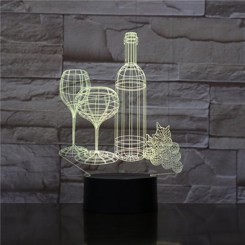 Wine Bottle and Glasses  - 3D Optical Illusion Lamp - carve-craftworks-llc