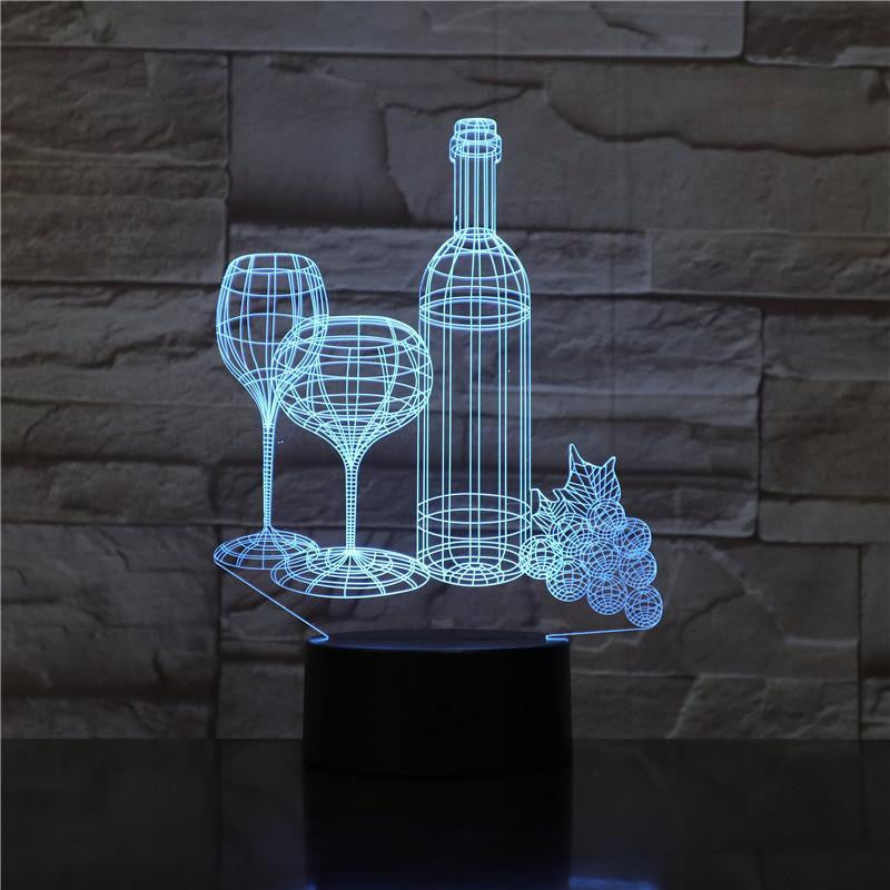 Wine Bottle and Glasses  - 3D Optical Illusion Lamp - carve-craftworks-llc