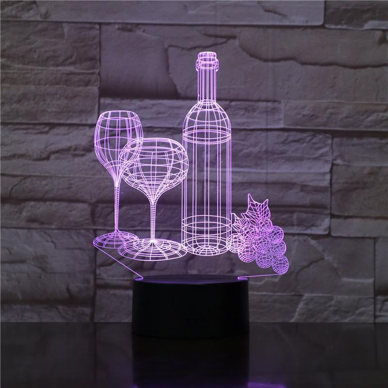 Wine Bottle and Glasses  - 3D Optical Illusion Lamp - carve-craftworks-llc