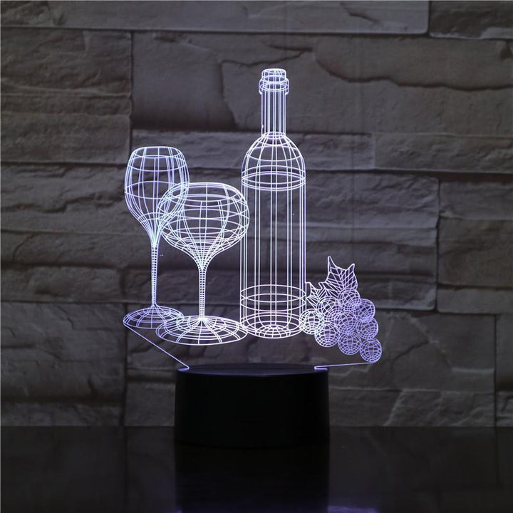 Wine Bottle and Glasses  - 3D Optical Illusion Lamp - carve-craftworks-llc