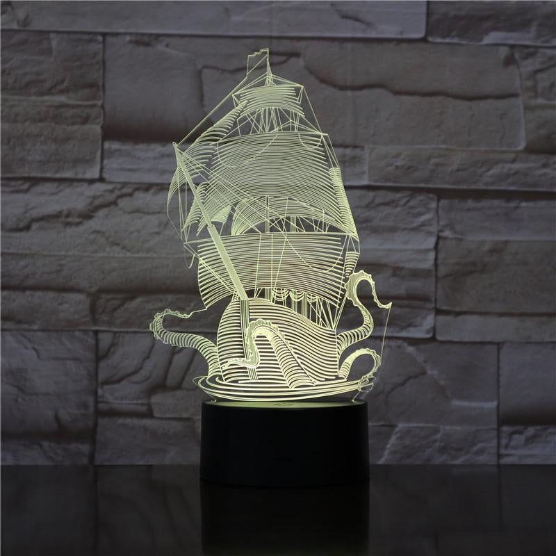 The Kraken - 3D Optical Illusion Lamp Night - carve-craftworks-llc
