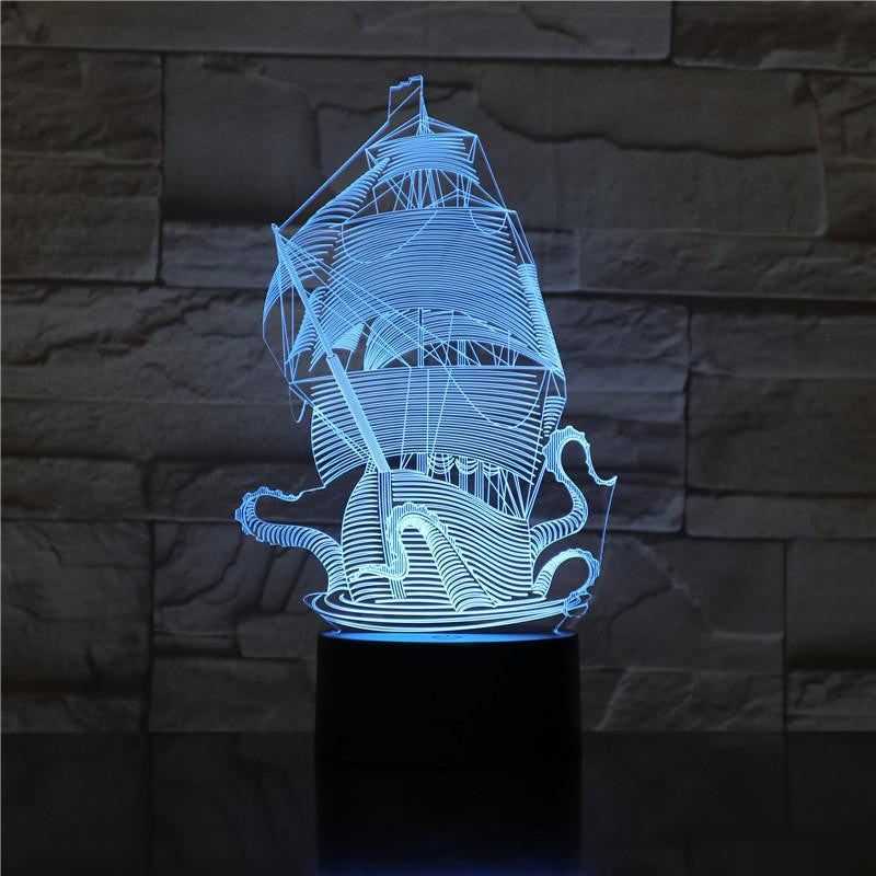 The Kraken - 3D Optical Illusion Lamp Night - carve-craftworks-llc