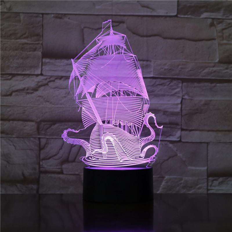 The Kraken - 3D Optical Illusion Lamp Night - carve-craftworks-llc