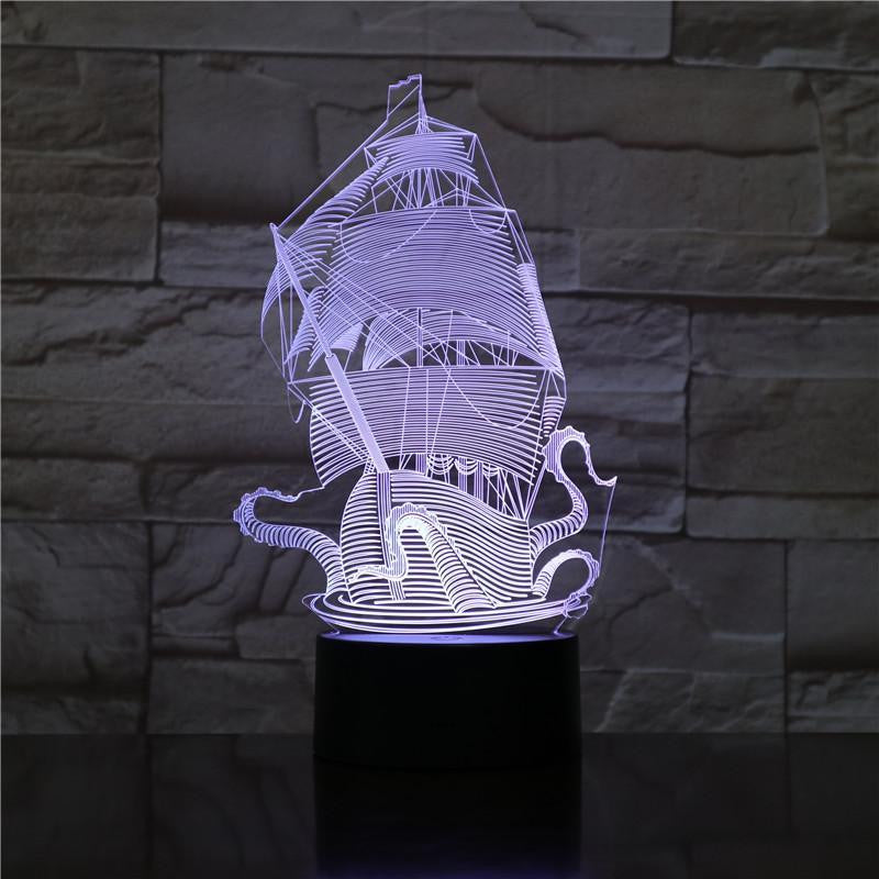 The Kraken - 3D Optical Illusion Lamp Night - carve-craftworks-llc