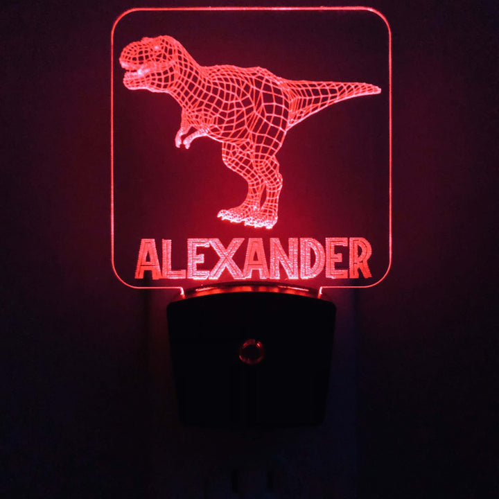 Add a name - Handcrafted T-Rex Dinosaur Night Light - carve-craftworks-llc