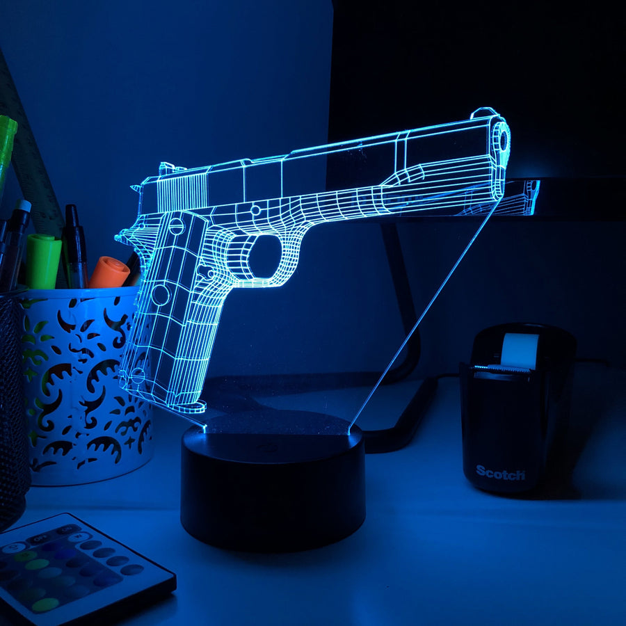 Pistol 2-1 - 3D Optical Illusion Lamp - carve-craftworks-llc
