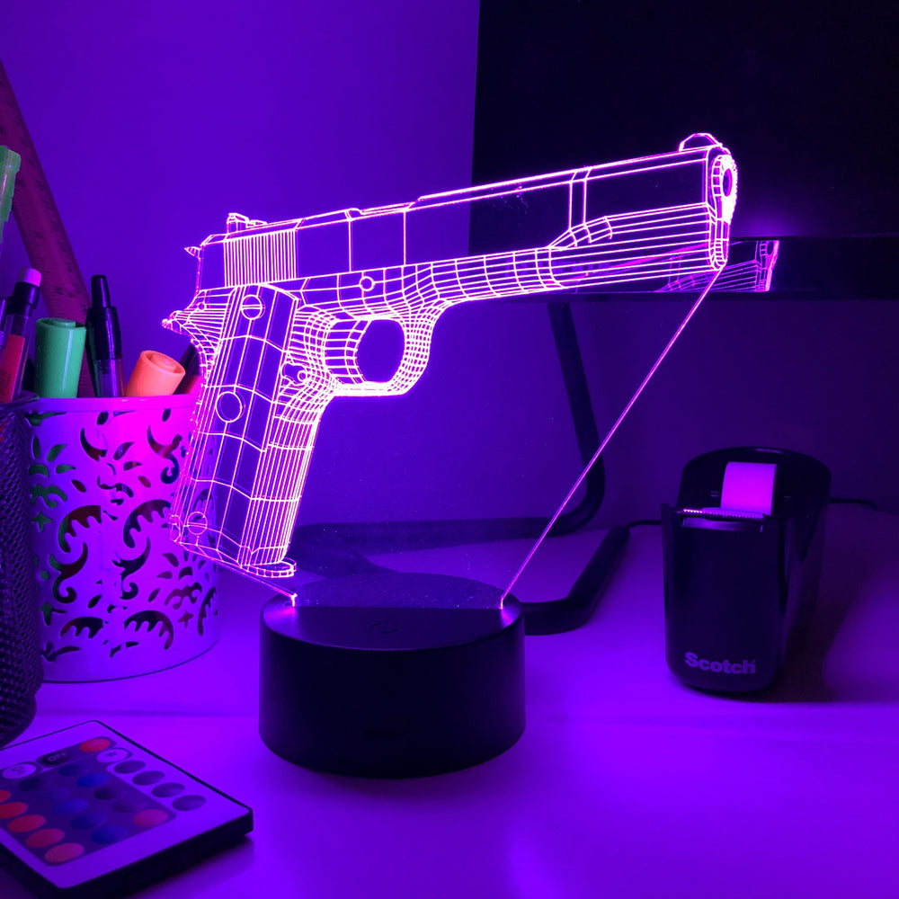Pistol 2-1 - 3D Optical Illusion Lamp - carve-craftworks-llc