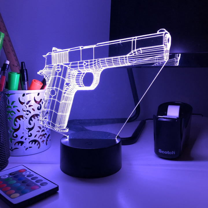Pistol 2-1 - 3D Optical Illusion Lamp - carve-craftworks-llc