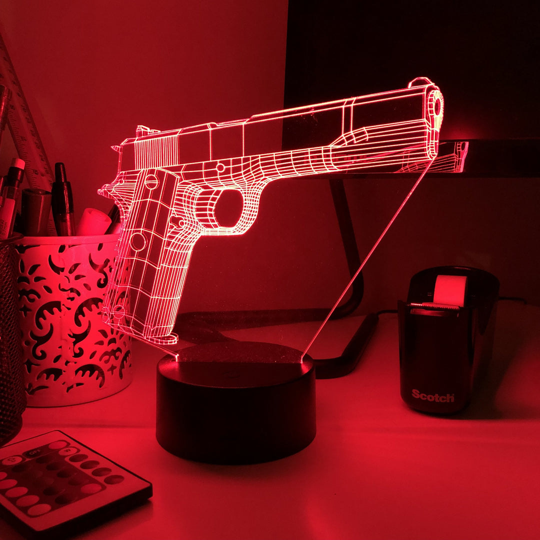 Pistol 2-1 - 3D Optical Illusion Lamp - carve-craftworks-llc