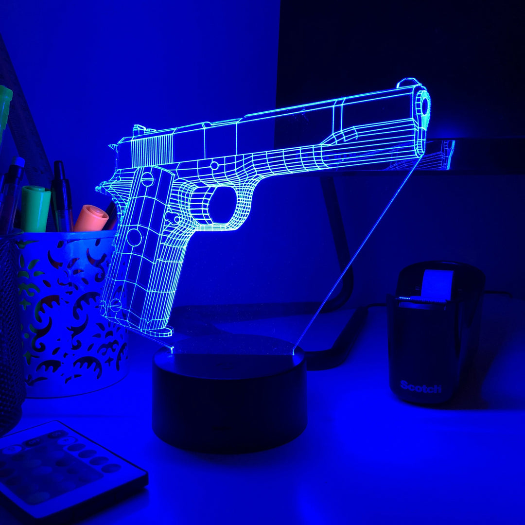 Pistol 2-1 - 3D Optical Illusion Lamp - carve-craftworks-llc