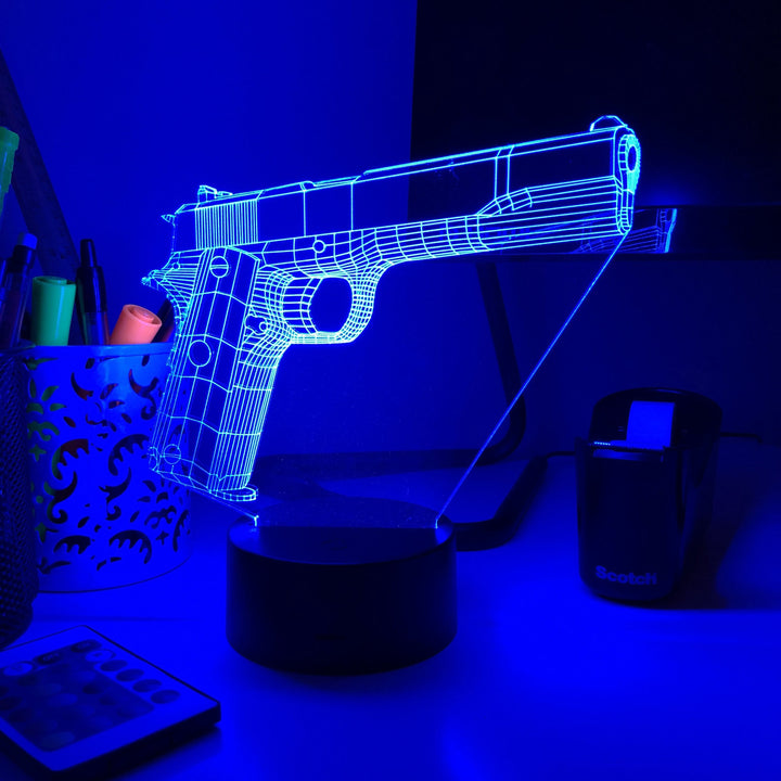 Pistol 2-1 - 3D Optical Illusion Lamp - carve-craftworks-llc