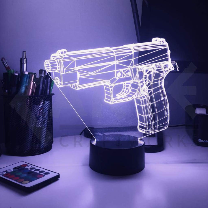 Pistol 7-1 - 3D Optical Illusion Lamp - carve-craftworks-llc