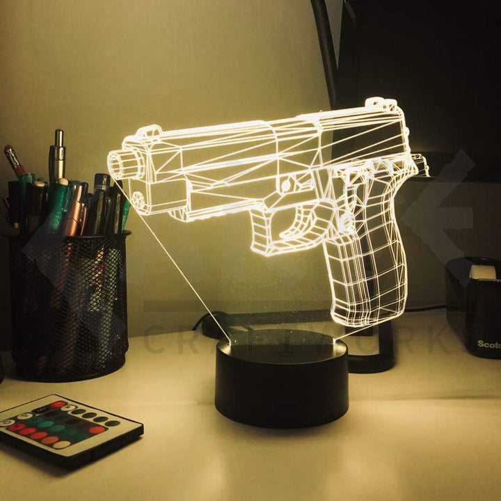 Pistol 7-1 - 3D Optical Illusion Lamp - carve-craftworks-llc