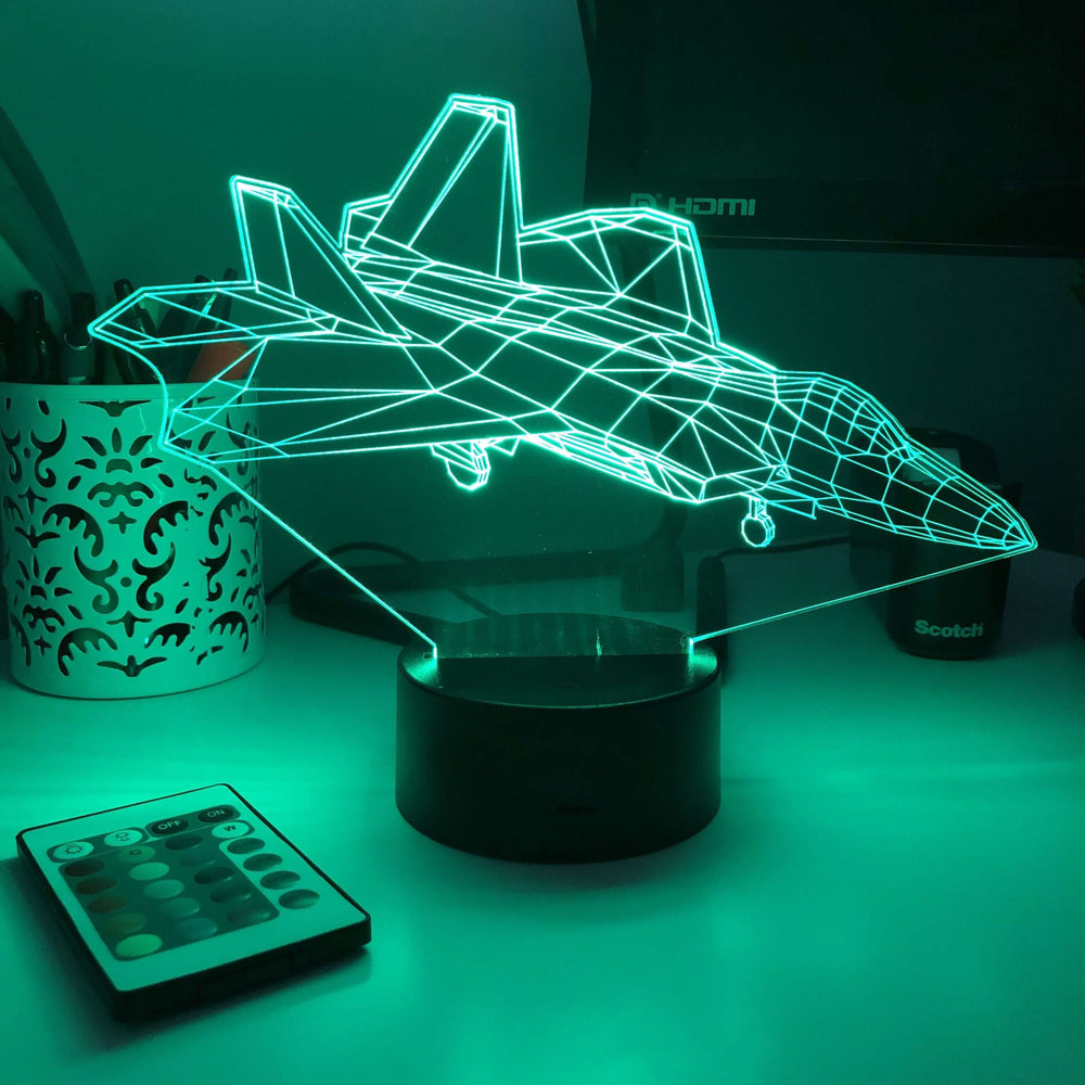 F-22A Raptor Jet - 3D Optical Illusion Lamp - carve-craftworks-llc