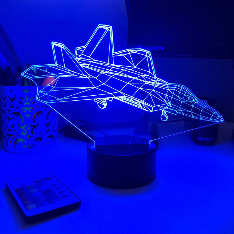 F-22A Raptor Jet - 3D Optical Illusion Lamp - carve-craftworks-llc