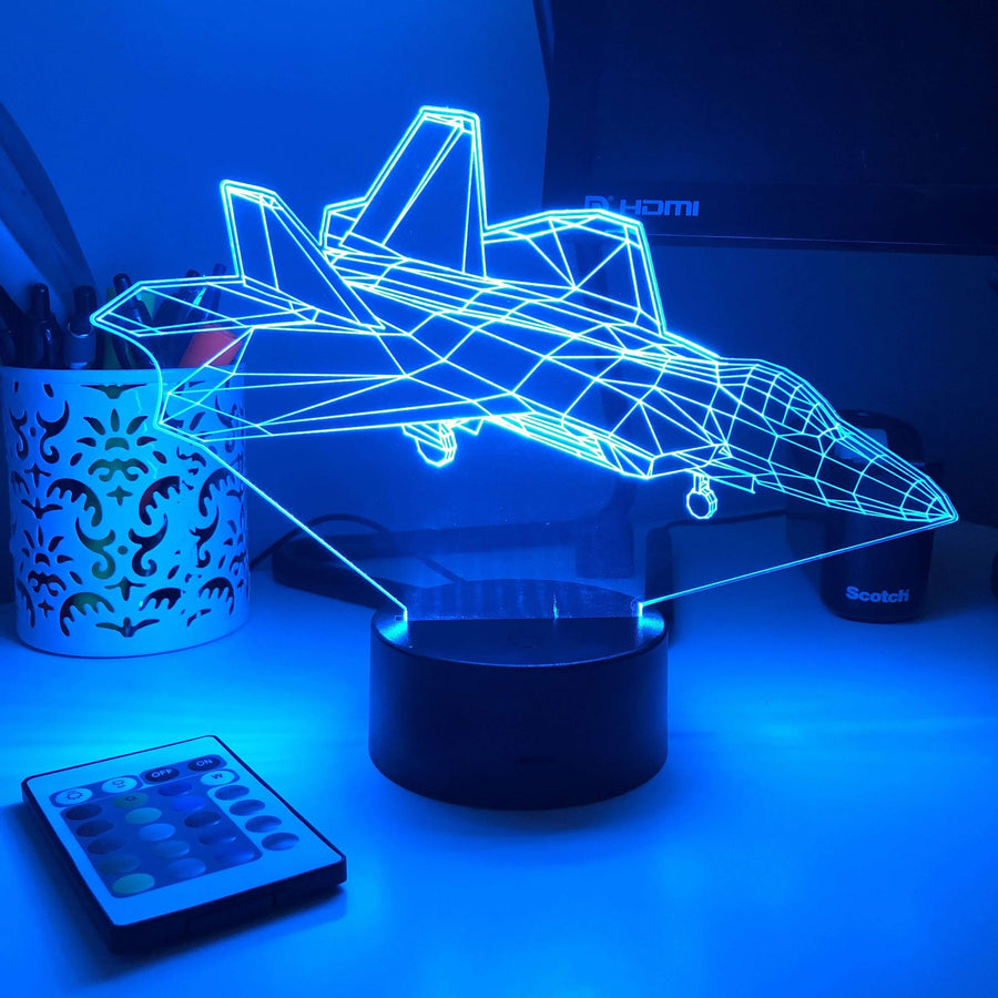 F-22A Raptor Jet - 3D Optical Illusion Lamp - carve-craftworks-llc