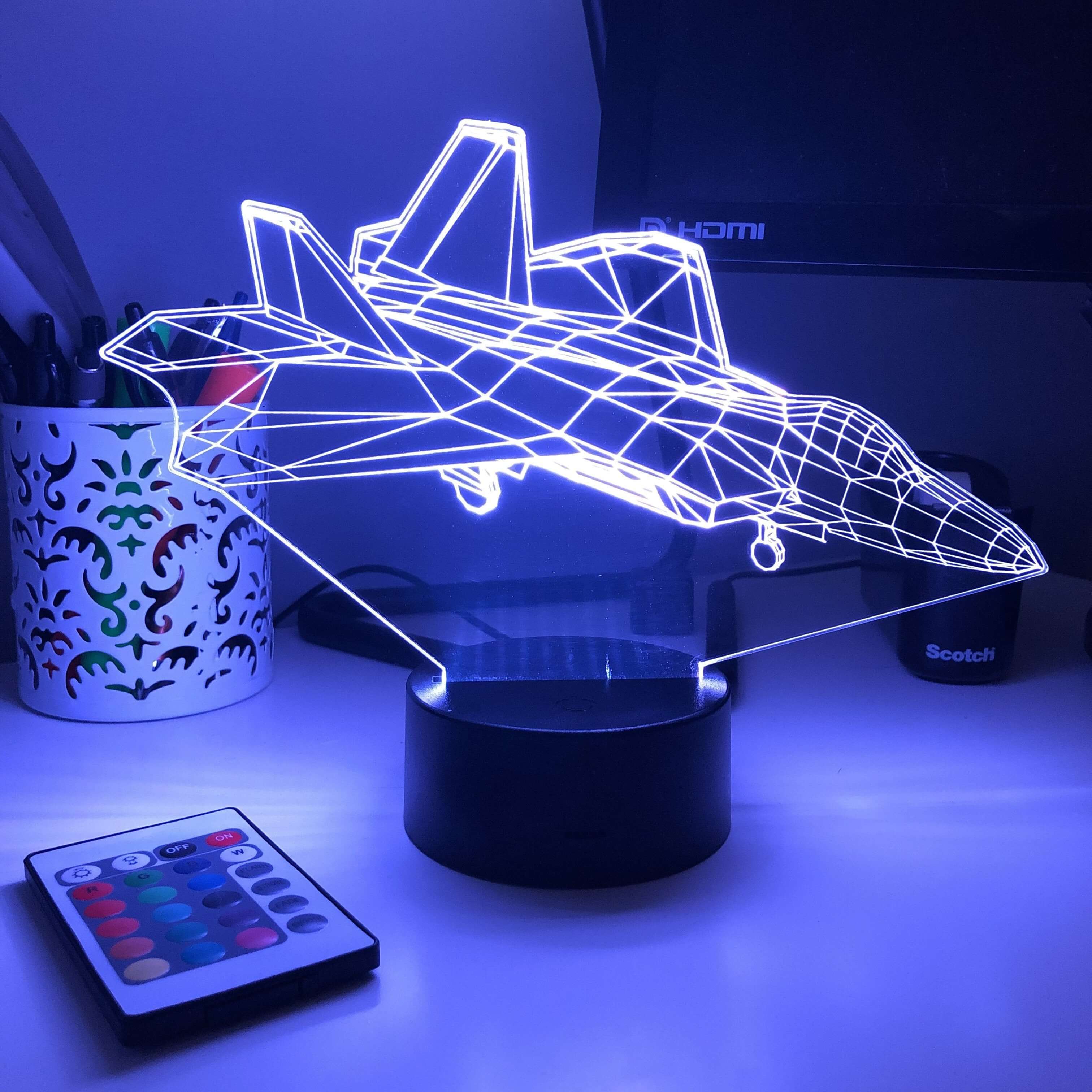F-22A Raptor Jet - 3D Optical Illusion Lamp – Carve Craftworks, LLC