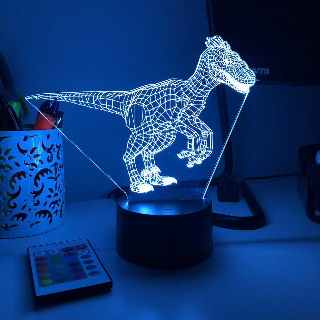 Raptor Dinosaur - 3D Optical Lamp - carve-craftworks-llc