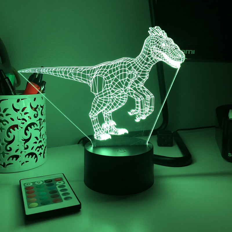 Raptor Dinosaur - 3D Optical Lamp - carve-craftworks-llc