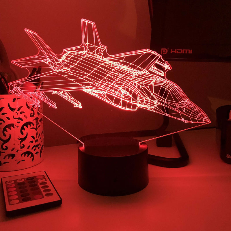 F-35 Lightning II Multi-Role Fighter Jet - 3D Optical Illusion Lamp - carve-craftworks-llc