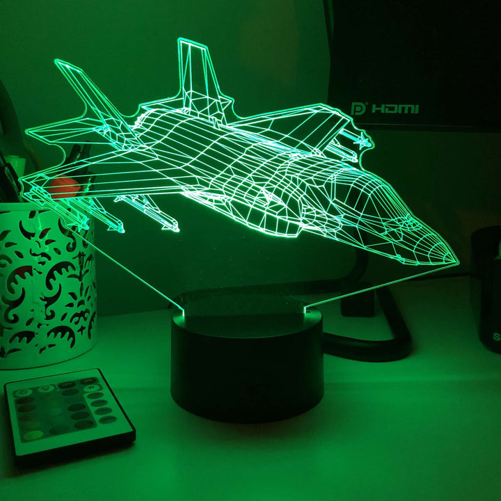 F-35 Lightning II Multi-Role Fighter Jet - 3D Optical Illusion Lamp - carve-craftworks-llc