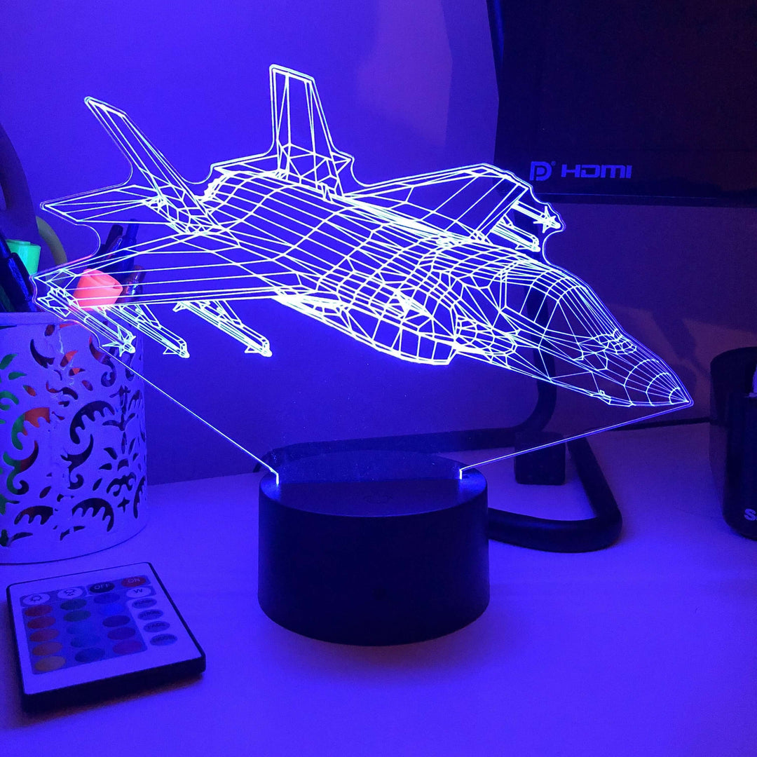 F-35 Lightning II Multi-Role Fighter Jet - 3D Optical Illusion Lamp - carve-craftworks-llc
