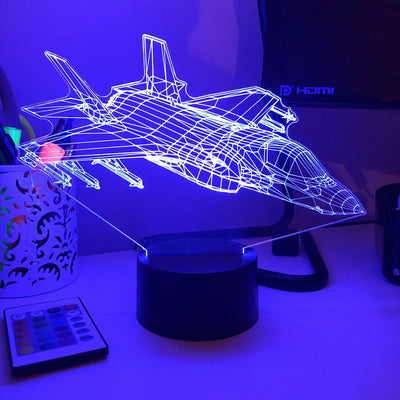 F-35 Lightning II Multi-Role Fighter Jet - 3D Optical Illusion Lamp - carve-craftworks-llc