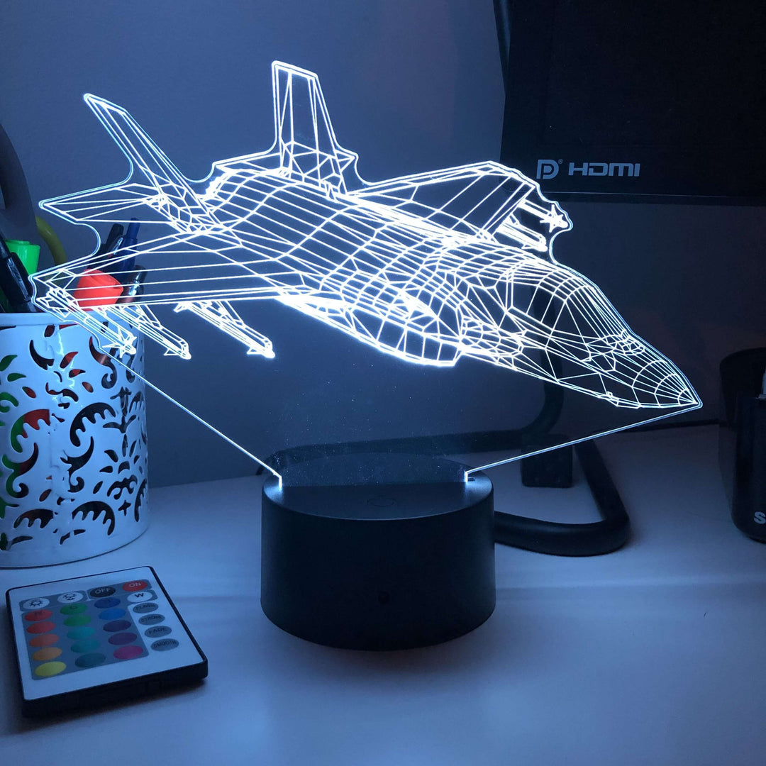 F-35 Lightning II Multi-Role Fighter Jet - 3D Optical Illusion Lamp - carve-craftworks-llc