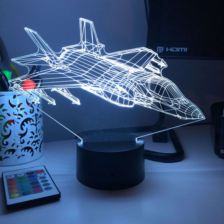 F-35 Lightning II Multi-Role Fighter Jet - 3D Optical Illusion Lamp - carve-craftworks-llc
