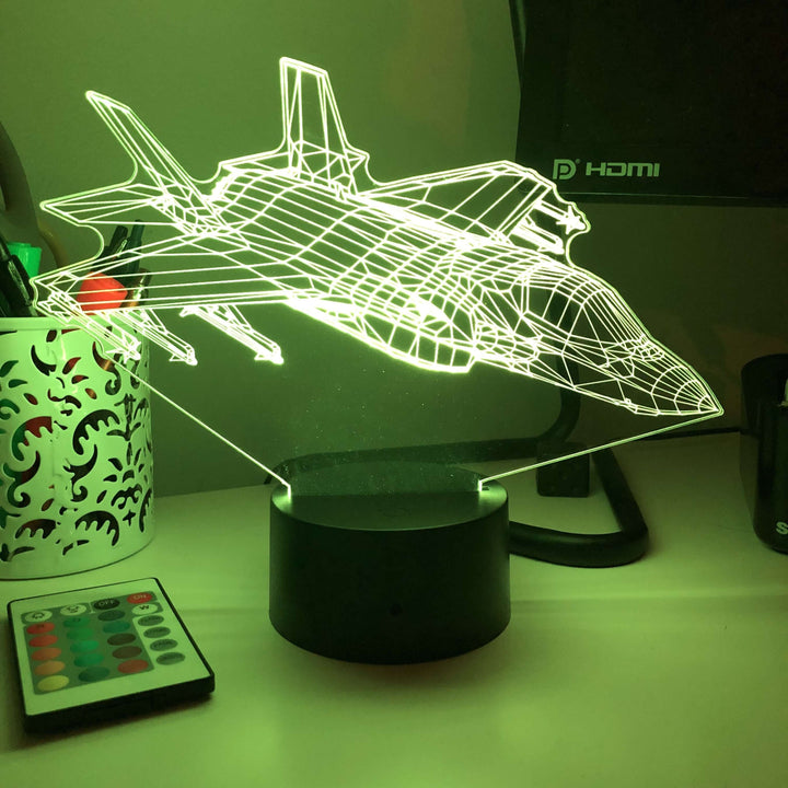F-35 Lightning II Multi-Role Fighter Jet - 3D Optical Illusion Lamp - carve-craftworks-llc