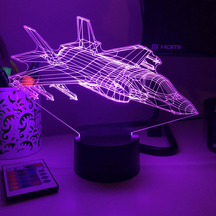 F-35 Lightning II Multi-Role Fighter Jet - 3D Optical Illusion Lamp - carve-craftworks-llc