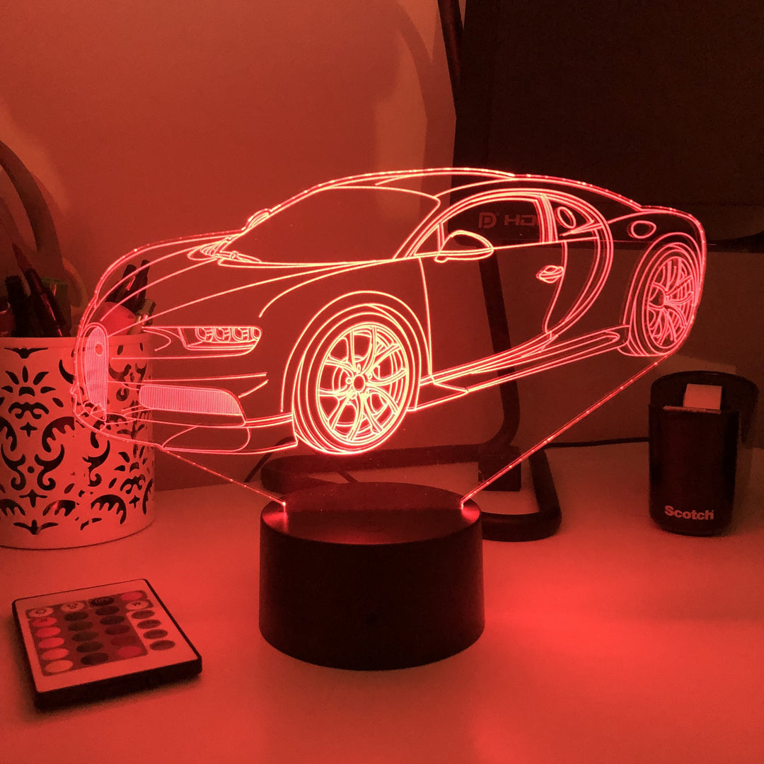 Sports Car 1 - 3D Optical Illusion Lamp - carve-craftworks-llc