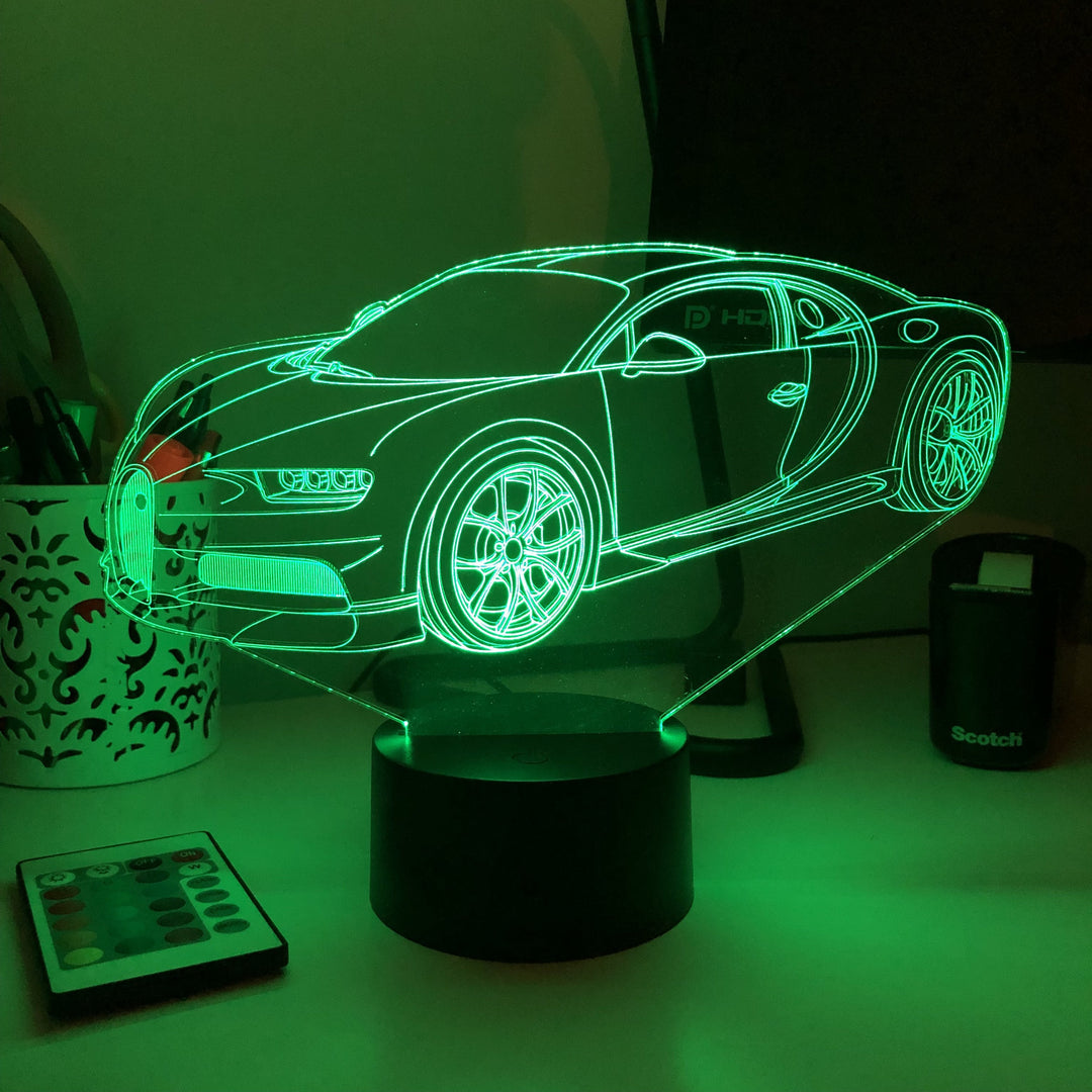 Sports Car 1 - 3D Optical Illusion Lamp - carve-craftworks-llc