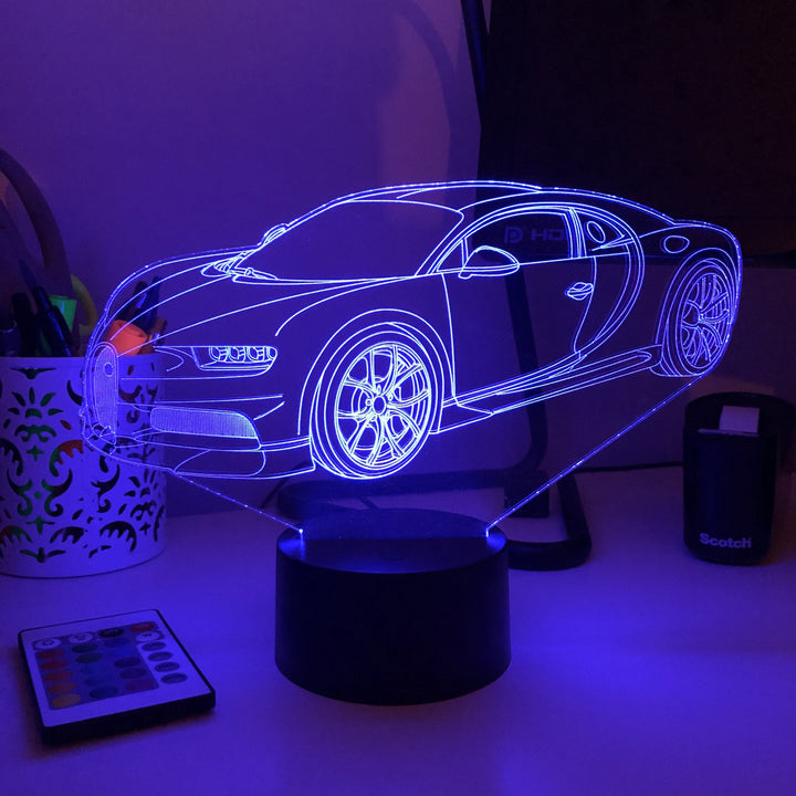 Sports Car 1 - 3D Optical Illusion Lamp - carve-craftworks-llc