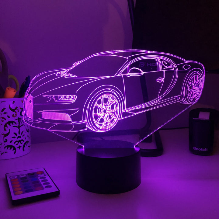 Sports Car 1 - 3D Optical Illusion Lamp - carve-craftworks-llc
