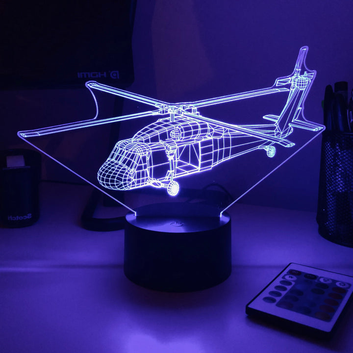 UH-60 Blackhawk Helicopter - 3D Optical Illusion Lamp - carve-craftworks-llc