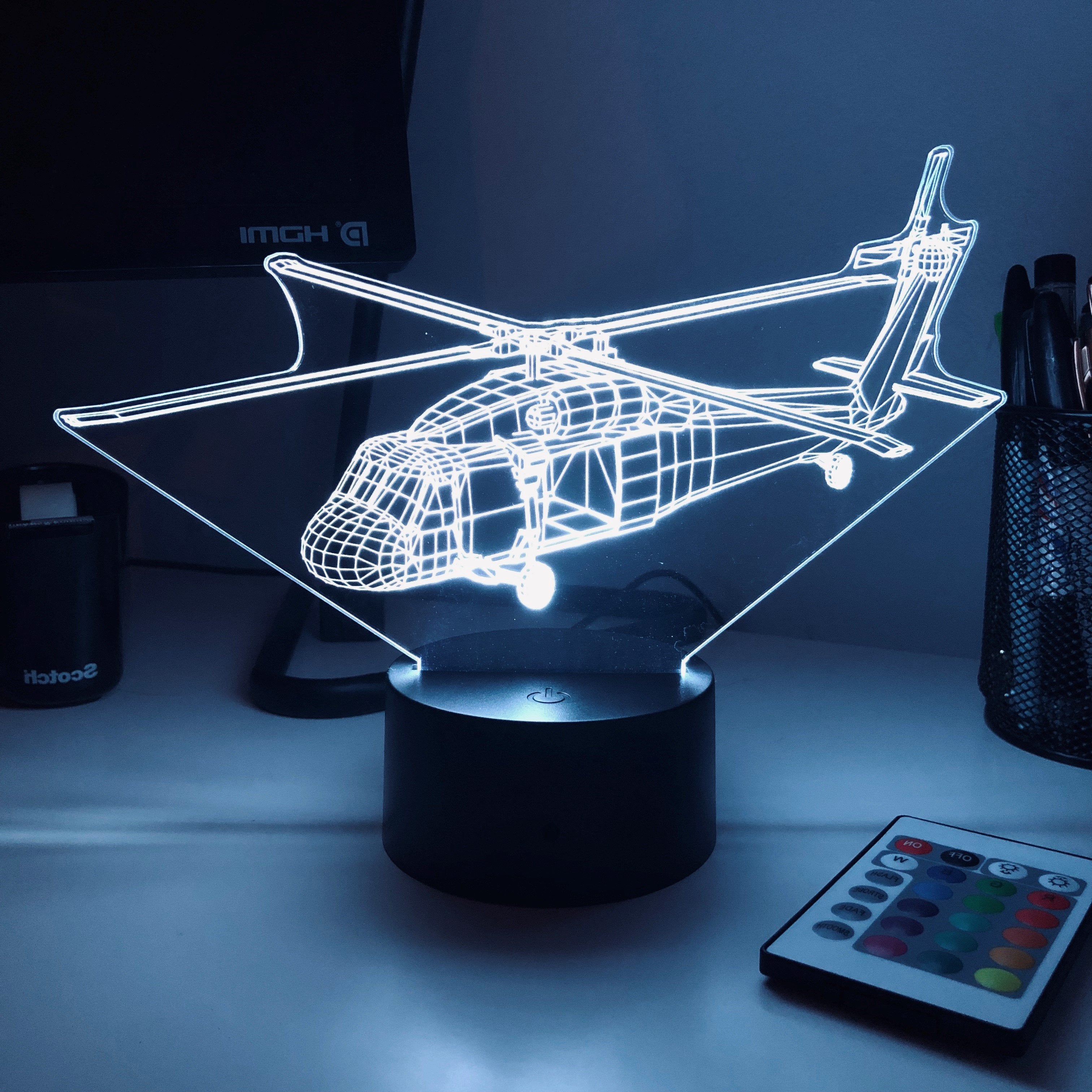 UH-60 Blackhawk Helicopter - 3D Optical Illusion Lamp – Carve