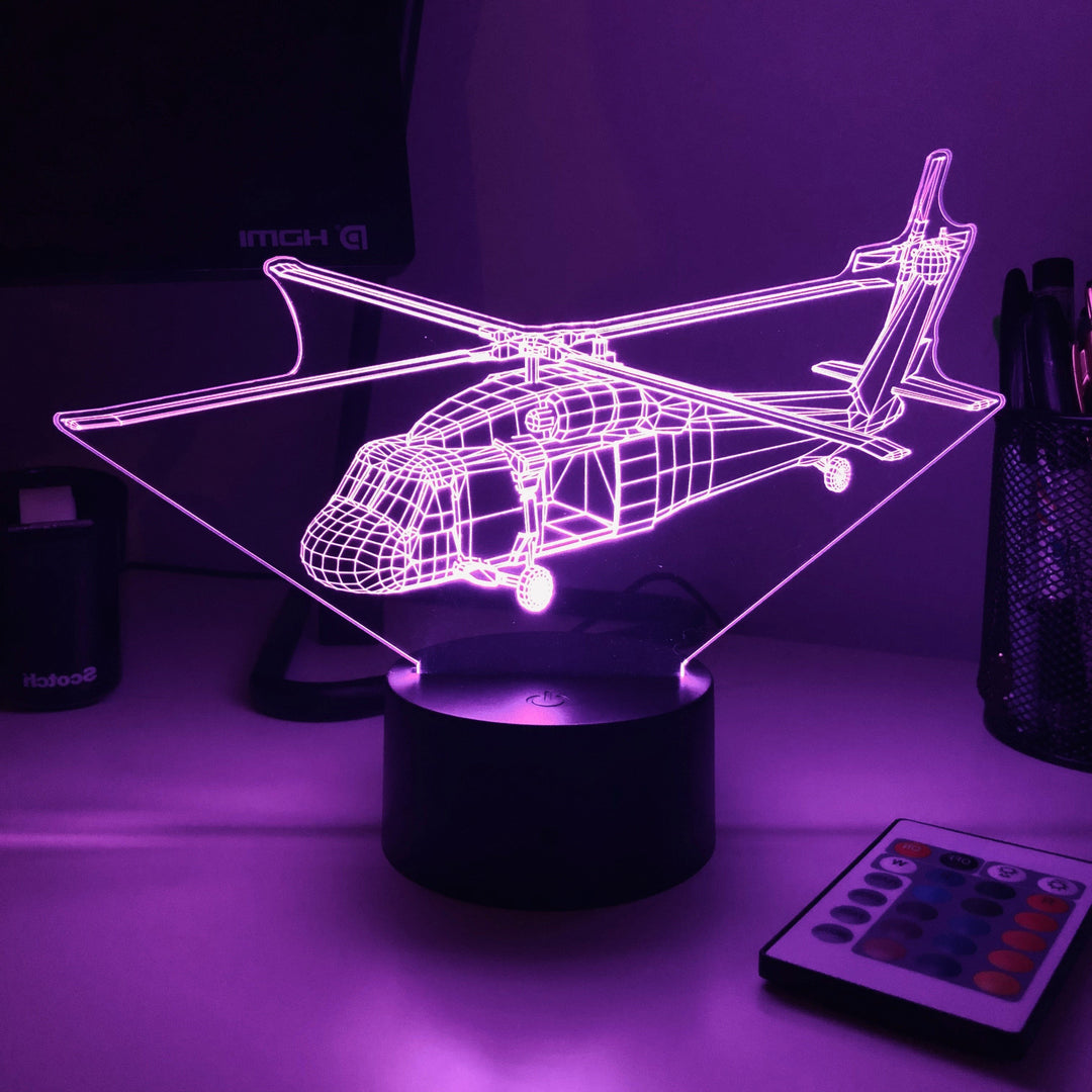 UH-60 Blackhawk Helicopter - 3D Optical Illusion Lamp - carve-craftworks-llc