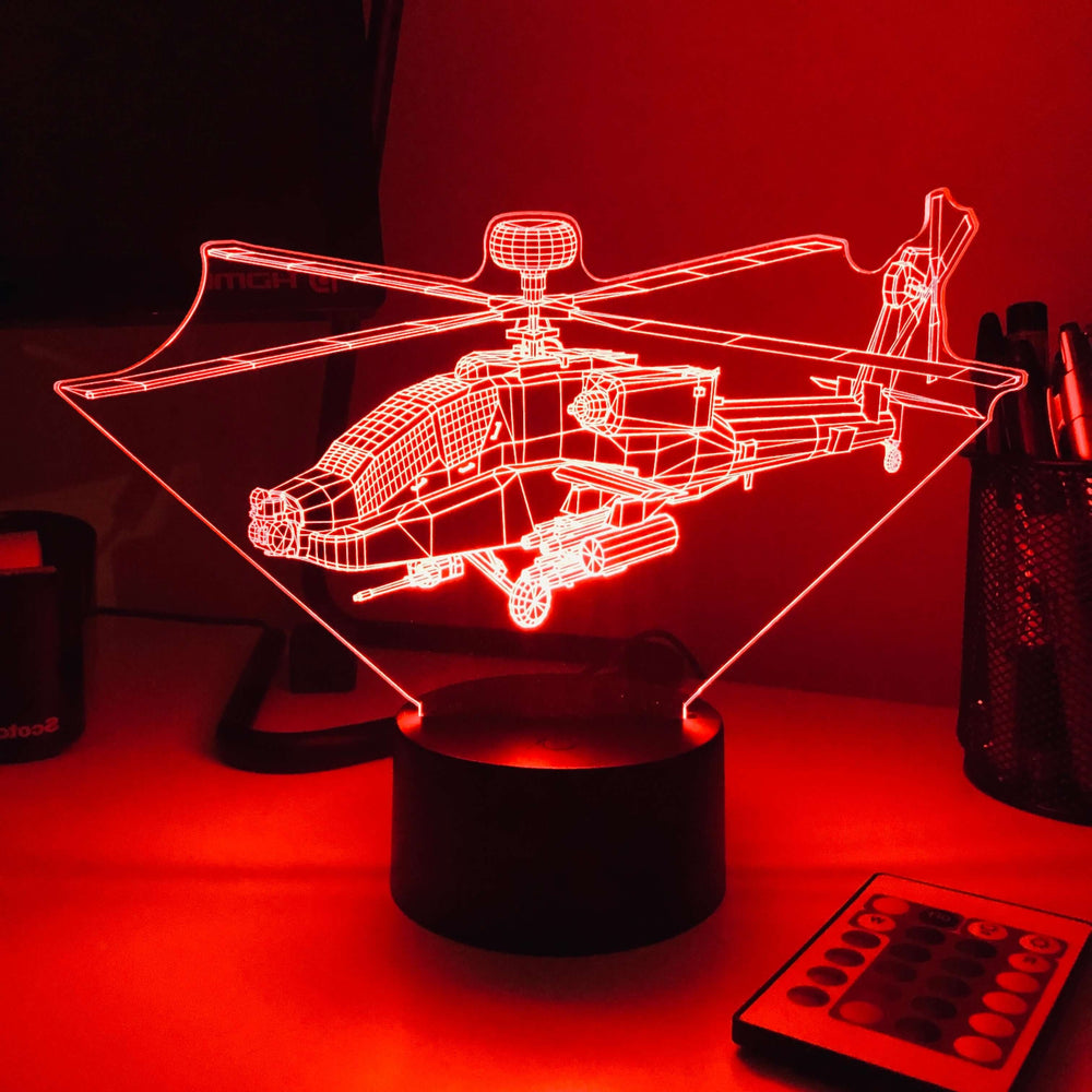 AH-64 Apache Helicopter - 3D Optical Illusion Lamp - carve-craftworks-llc