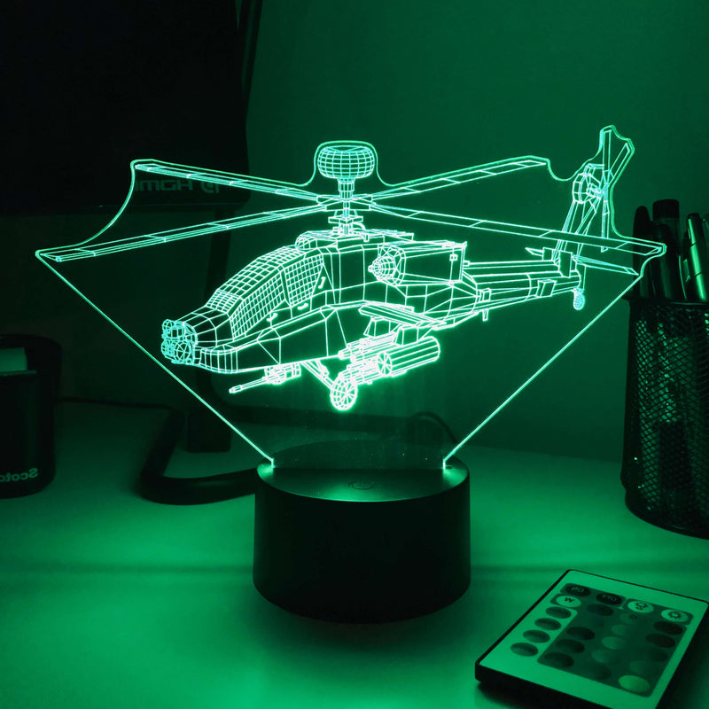 AH-64 Apache Helicopter - 3D Optical Illusion Lamp - carve-craftworks-llc