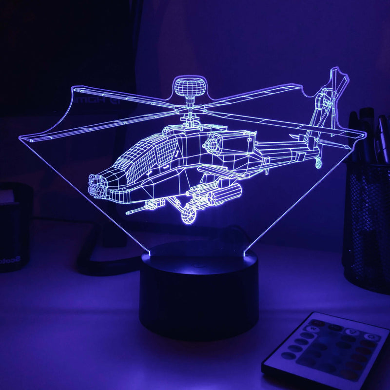 AH-64 Apache Helicopter - 3D Optical Illusion Lamp - carve-craftworks-llc