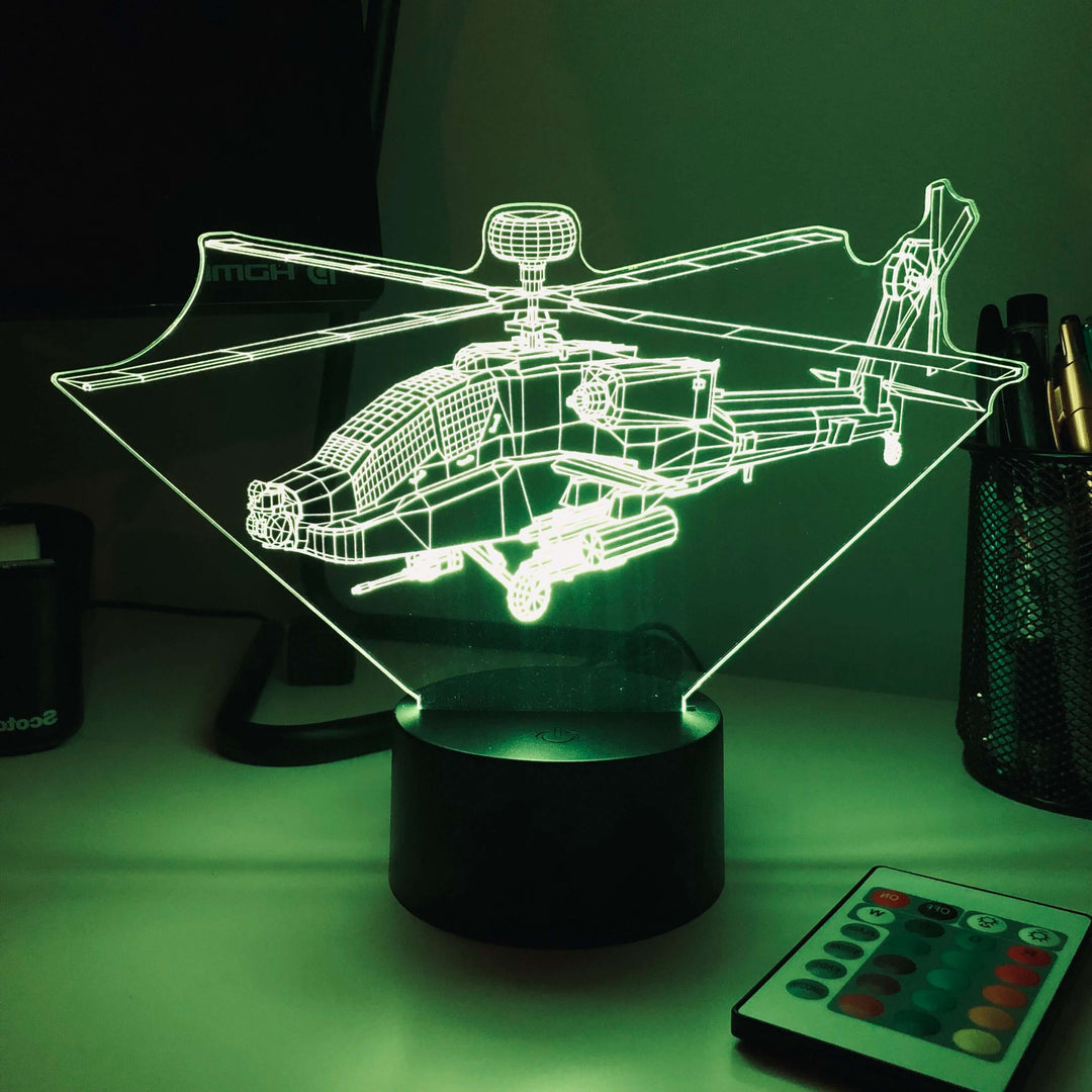 AH-64 Apache Helicopter 3D Optical Illusion Lamp