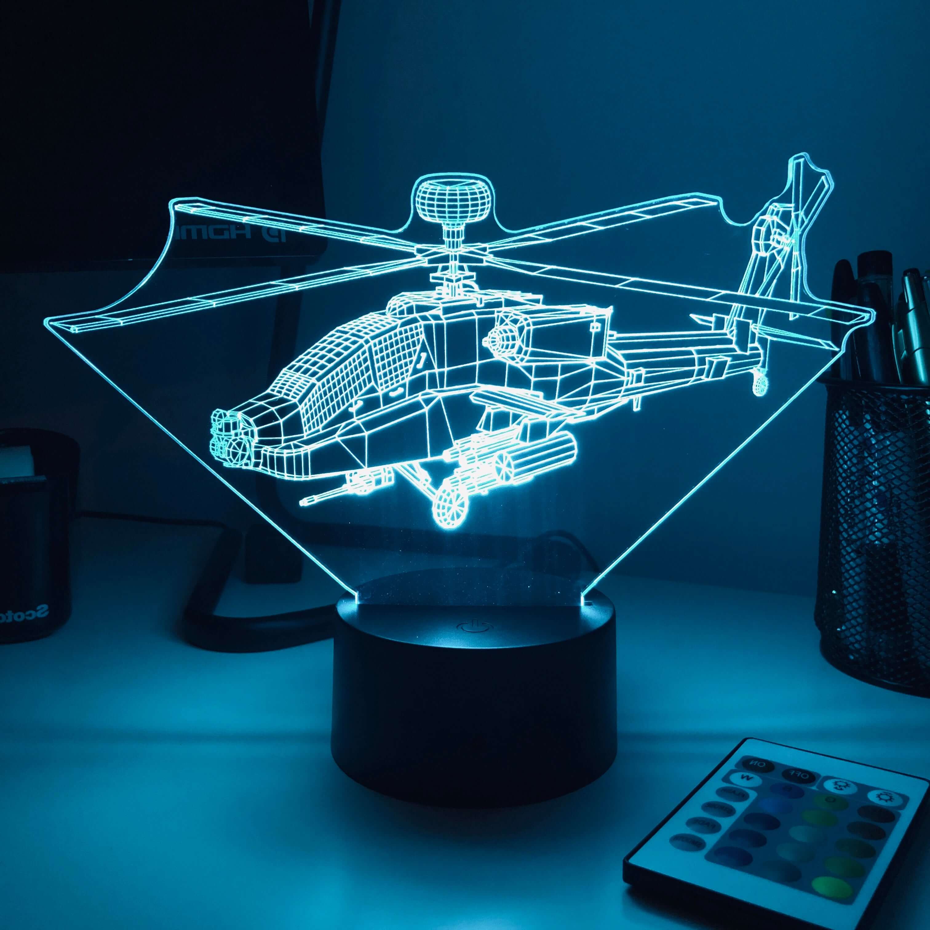絶版　ハイペリオン　エアークラフト　3Ｄ　ＬＩＧＨＴ AH-64 Apache Helicopter - 3D Optical Illusion Lamp – Carve