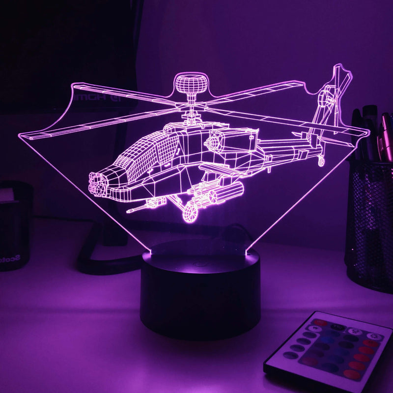 AH-64 Apache Helicopter - 3D Optical Illusion Lamp - carve-craftworks-llc