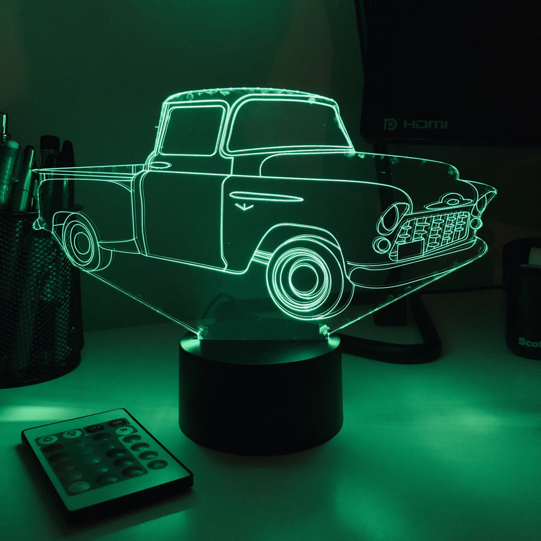 Old Pickup Truck - 3D Optical Illusion Lamp - carve-craftworks-llc