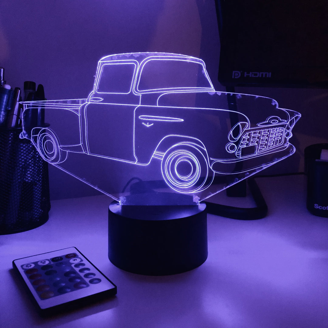 Old Pickup Truck - 3D Optical Illusion Lamp - carve-craftworks-llc