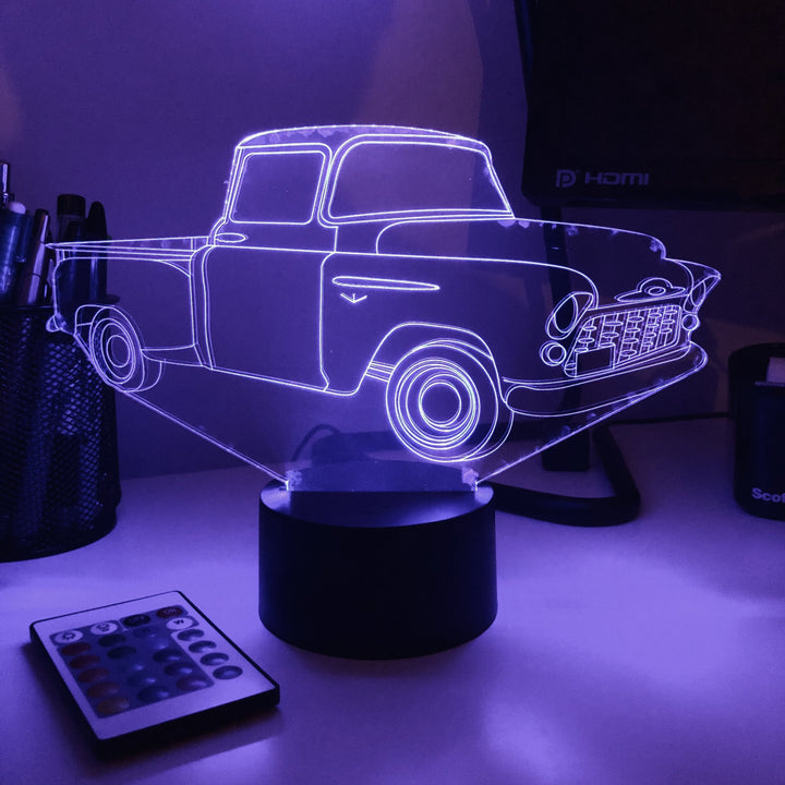 Old Pickup Truck - 3D Optical Illusion Lamp - carve-craftworks-llc