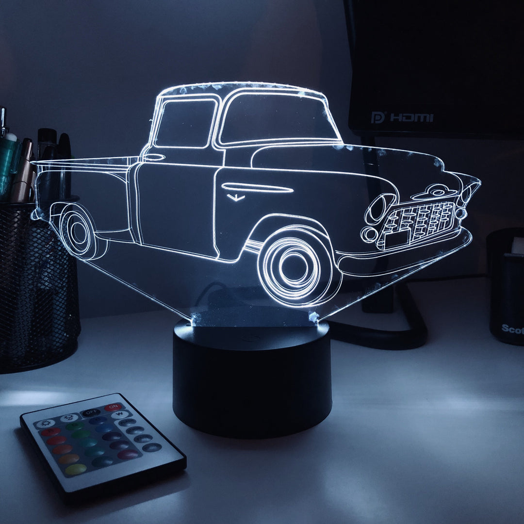 Old Pickup Truck - 3D Optical Illusion Lamp - carve-craftworks-llc