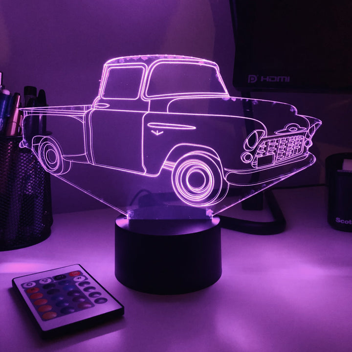 Old Pickup Truck - 3D Optical Illusion Lamp - carve-craftworks-llc
