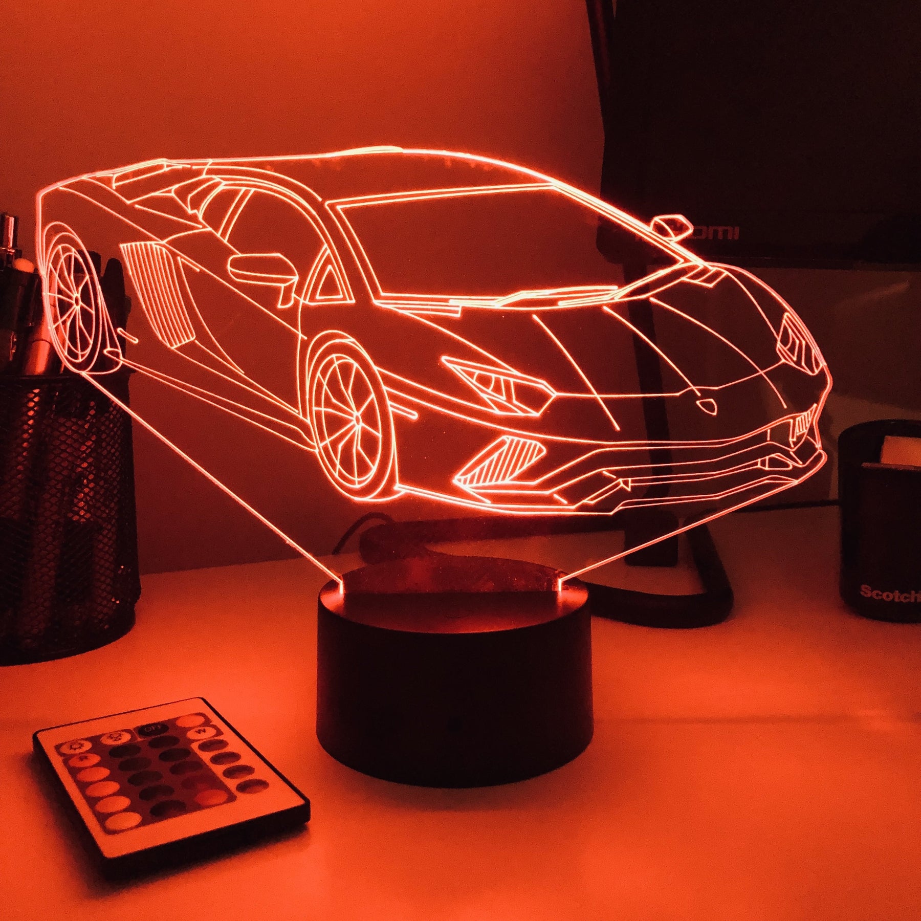 Grav'stylé: Lampe led 3D Side Car, chevet, illusion, personnalisable